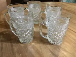 SET OF 5  VINTAGE ANCHOR HOCKING WEXFORD MUGS CLEAR HEAVY GLASS BEER STEINS