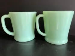 SET (2) VINTAGE JADITE GREEN FIRE KING COFFEE MUGS D HANDLES