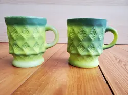 2 - MID CENTURY FIRE KING AVOCADO GREEN KIMBERLY STACKABLE GLASS COFFEE MUGS
