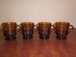 VINTAGE 4 FIRE-KING COFFEE CUP MUG KIMBERLY DIAMOND BROWN GLASS ANCHOR HOCKING
