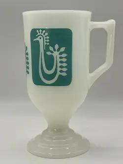 VINTAGE FEDERAL MILK GLASS PEDESTAL CUP MUG TURQUOISE DANISH ROOSTER