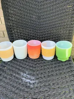 5 VTG ANCHOR HOCKING FIRE KING STACKABLE COFFEE MUGS