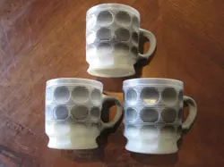 SET 3 VINTAGE FIRE-KING GLASS DOT CAMELOT THUMBPRINT COFFEE CUP MUGS