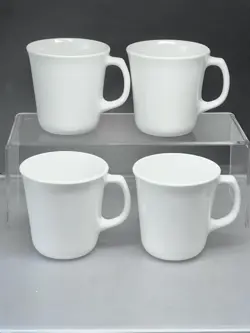 4 CORNING (CORELLE) USA VINTAGE WINTER FROST WHITE MUGS D HANDLE M’WAVE OK