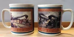 VINTAGE 1991 CURRIER & IVES HARVEY T. PETERS TRAIN IMAGES COFFEE MUG
