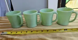 4 FIRE KING JADEITE D HANDLE COFFEE MUGS VINTAGE OVEN GLASS RESTAURANT WARE 1950