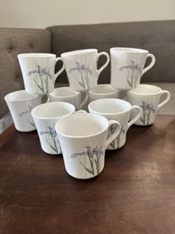 VINTAGE 8 CORNING WARE CORELLE SHADOW IRIS FLORAL COFFEE TEACUP MUGMADE IN USA