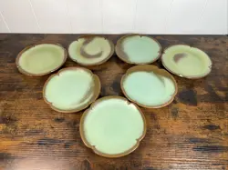 FRANKOMA PRAIRIE GREEN SALAD PLAINSMAN PLATES LUNCH SCALLOPED VINTAGE SET 7