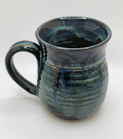 VTG STUDIO ART POTTERY MUG CUP BLUES GREENS DRIP GLAZE HAND THROWN COMMONWEALTH