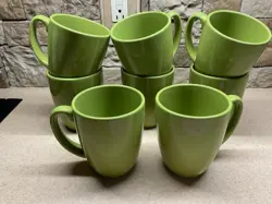8 VINTAGE CORELLE STONEWARE LIME GREEN MUGS CUPS SUPER NICE EUC 11 OZ