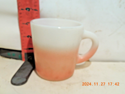 HAZEL ATLAS WHITE PASTEL PINK HOMBRE MILK GLASS MUG. VINTAGE WHITE FADE TO PINK