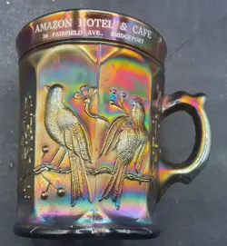 VINTAGE CARNIVAL NORTHWOOD SINGING BIRDS ADVERTISING MUG AMAZON HOTEL & CAFE