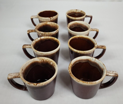 8 VINTAGE MCCOY SALT GLAZE BROWN DRIP D HANDLE COFFEE MUG - SET OF 8