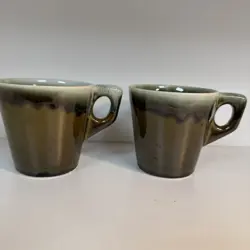 PFALTZGRAFF COPPER GREEN DRIP GLAZE COFFEE OR TEA CUP MUGS, VINTAGE, SET OF 2