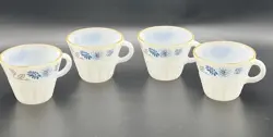 VTG MCM TERMOCRISA WHITE MILK GLASS BLUE FLORAL PATTERN/GOLD TRIM COFFEE CUP 4