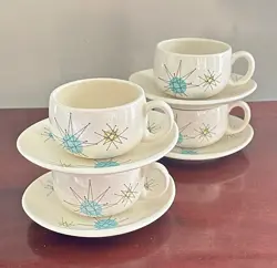 FRANCISCAN STARBURST - SET OF 4 - CUPS & SAUCERS,  VINTAGE MCM