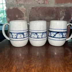 3 DEDHAM POTTERY POTTING SHED RABBIT MUGS VTG SIGNED 4 TALL