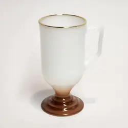 VTG WHITE FEDERAL MILK GLASS W/ BROWN FOOTED PEDESTAL MUG IRISH COFFEE HOT COCOA