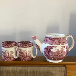 VINTAGE  2 SPODE CUPS & MASON'S TEAPOT  ( NO LID )
