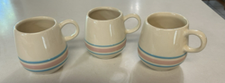3 VINTAGE MCCOY POTTERY PINK BLUE STRIPE STONEWARE MUG ROUND HANDLED COFFEE SET