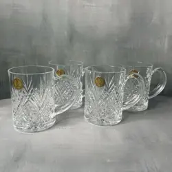 4 PAUL SEBASTIAN 24% LEAD CRYSTAL GLASS MUGS MADE IN FRANCE ~ 4H VINTAGE