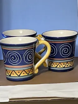 PIER 1 ITALIAN (3)COFFEE MUGS ITALIAN SWIRL HAND PAINTED, ITALY VTG