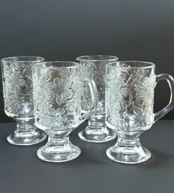 4 PRINCESS HOUSE FANTASIA 5 FOOTED IRISH COFFEE MUGS POINSETTIA SET VINTAGE
