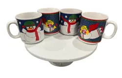 VINTAGE 1983 CHRISTMAS ?? SNOWMAN ANGEL COFFEE MUGS SET OF 4 ORIGINAL BOX