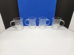 4 ARCOROC CANTERBURY CROCUS CLEAR GLASS MUGS COFFEE CUPS TEA TULIP VINTAGE