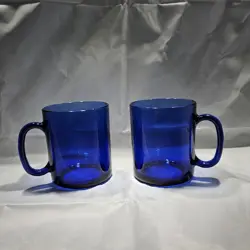 VINTAGE ARCOROC FRANCE COBALT BLUE GLASS COFFEE MUGS - 10 OZ