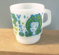 FIRE KING VINTAGE VIRGO ZODIAC MILK GLASS COFFEE MUG CUP RARE