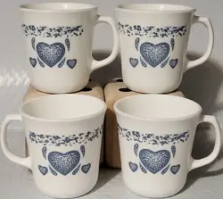 VINTAGE BLUE HEARTS COFFEE/TEA MUGS CORELLE MADE IN USA
