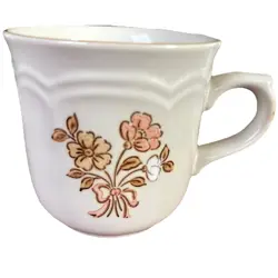 VINTAGE  CORDELLA STONEWARE COLLECTION JAPAN BEIGE FLORAL MUG COFFEE  CUP