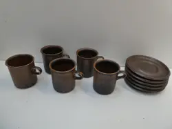 SET 5 ARABIA RUSKA COFFEE CUPS MUGS & SAUCERS MID CENTURY VINTAGE SCANDINAVIAN