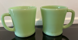 2 VINTAGE FIRE KING ~ JADEITE ~ D HANDLE COFFEE MUGS ~ FIRE KING OVEN WARE