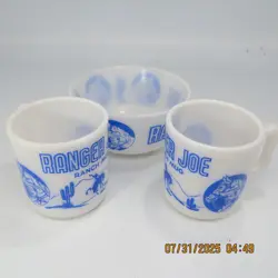 VINTAGE ATLAS RANGER JOE BOWL AND RANCH MUGS IN BLUE