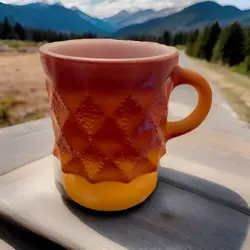 VINTAGE ANCHOR HOCKING FIRE KING KIMBERLY DIAMOND RED-ORANGE COFFEE MUG/RETRO