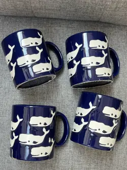 SET OF 4 VINTAGE WAECHTERSBACH WHALE MUGS COBALT BLUE WEST GERMANY LOT