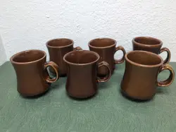 SET 6 VINTAGE COFFEE/TEA MUGS BROWN HEAVY DUTY RESTAURANT WARE *READ DESCRIPTION