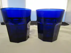2 BEAUTIFUL LIBBEY  COBALT BLUE VINTAGE HEAVY GLASS PANELED 12 OZ. TUMBLERS 4