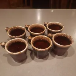 SET OF 4 VINTAGE OVEN PROOF USA BROWN DRIP GLAZE 8 OZ COFFEE MUGS