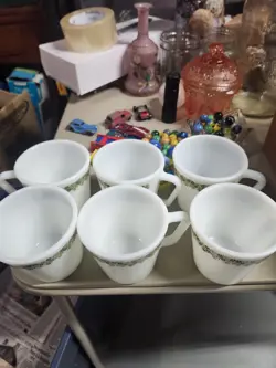 VTG SET OF 6 PYREX CRAZY DAISY SPRING BLOSSOM COFFEE CUPS MUGS 