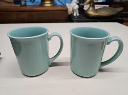 COFFEE MUGS VINTAGE CORNING WARE CORELLE CUPS AQUA SEAFOAM GREEN SET OF 2 (OK)