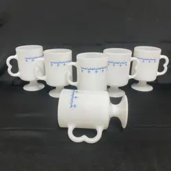 CORELLE SNOWFLAKE BLUE FOOTED STACKABLE MUGS ~ VINTAGE, EXCELLENT CONDITION