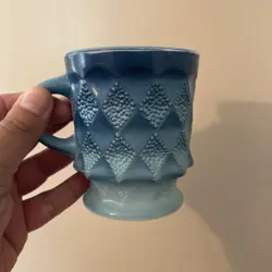 VINTAGE FIRE KING BLUE OMBRE KIMBERLY DIAMOND MUGS