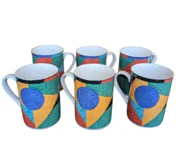 VINTAGE VICTORIA & BEALE CASUAL ACCENTS 9019 SET OF 6 COFFEE TEA MUGS GEOMETRIC