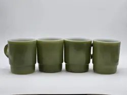 VINTAGE ANCHOR HOCKING FIRE KING STACKING MUGS AVOCADO GREEN SET OF FOUR