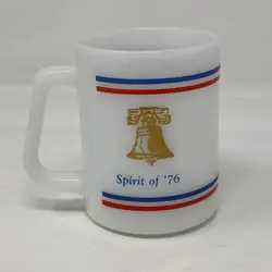 VINTAGE 70S FEDERAL MILK GLASS MUG CUP LIBERTY BELL TULSA DRILLING COMPANY