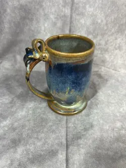 STUDIO POTTERY BLUE STONEWARE MUG CERAMIC COFFEE CUP HANDMADE GLAZED VTG