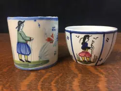 LOT OF 2 VINTAGE HENRIOT QUIMPER POTTERY HANDPAINTED COFFEE MUGS CUPS FRANCE